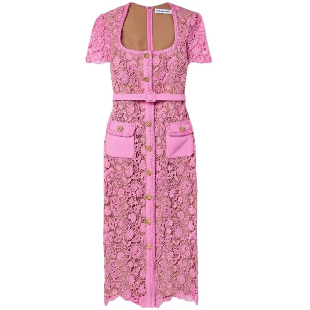 Self Portrait Guipure Lace MIDI Dress in Pink